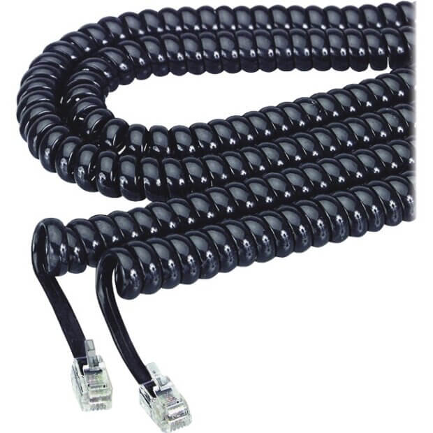 Coiled Phone Cord, 12 ft. - Black