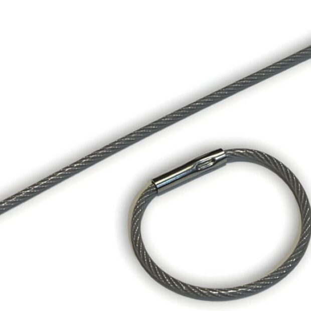 5.5" Clear Nylon Coated Stainless Steel Tamper Proof Crimp Wire Key Ring Loop ,100 Pack